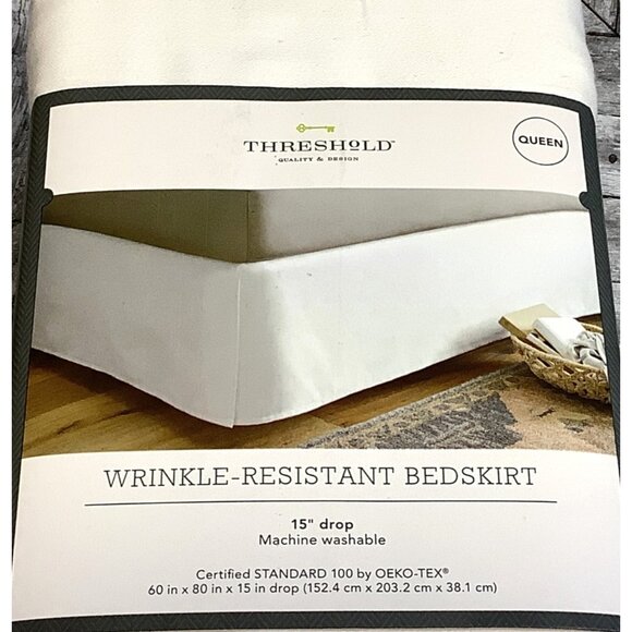 Threshold Wrinkle-Resistant Bedskirt Queen Size 15" Drop Machine Washable White - Picture 6 of 7